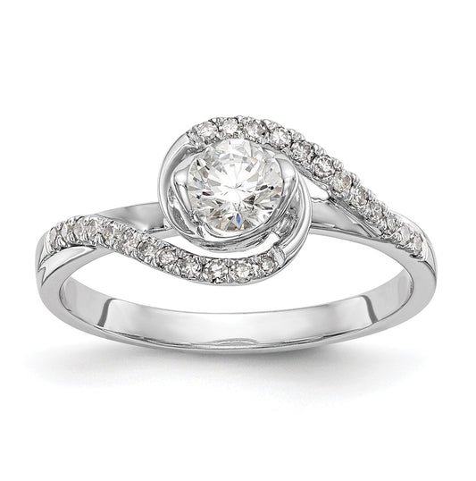 14k White Gold By-Pass (Holds 1/3 carat (4.5 mm) Round Center) 1/6 carat Diamond Semi-mount Engagement Ring