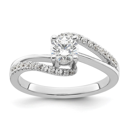 14k White Gold By-Pass (Holds 1/2 carat (5.1mm) Round Center) 1/4 carat Diamond Semi-mount Engagement Ring