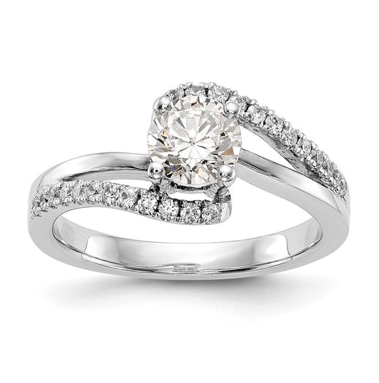 14k White Gold By-Pass (Holds 1 carat (6.5 mm) Round Center) 1/4 carat Diamond Semi-mount Engagement Ring