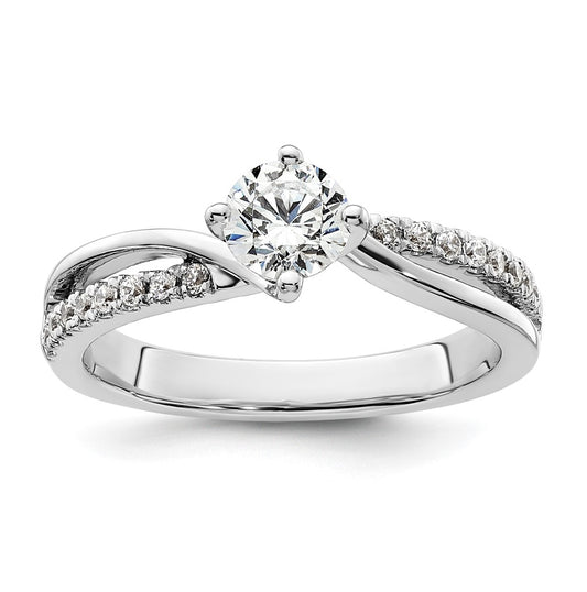 14k White Gold By-Pass (Holds 1/2 carat (5.1mm) Round Center) 1/6 carat Diamond Semi-mount Engagement Ring
