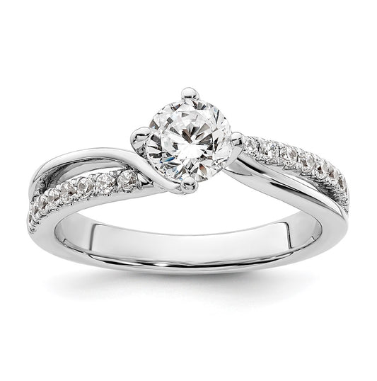 14k White Gold By-Pass (Holds 3/4 carat (5.8mm) Round Center) 1/5 carat Diamond Semi-mount Engagement Ring