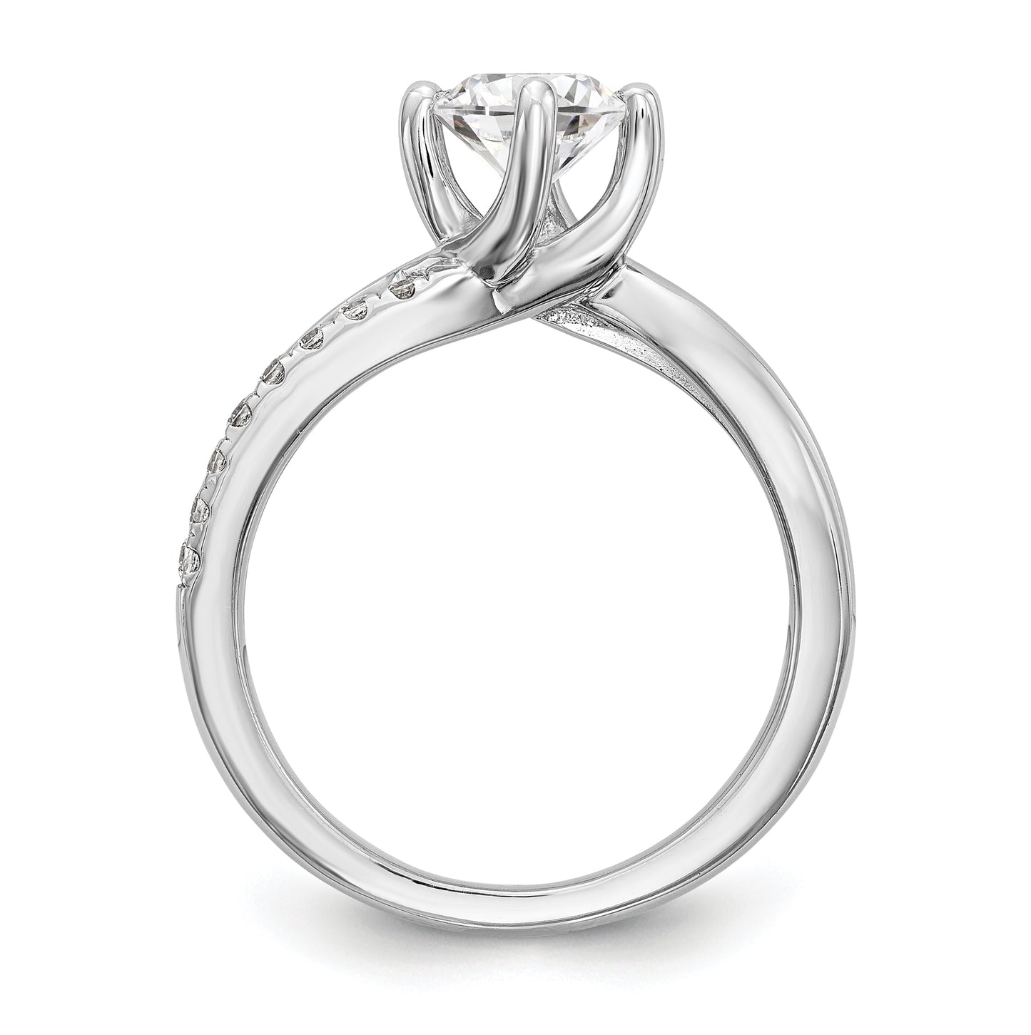 14k White Gold By-Pass (Holds 1 carat (6.5mm) Round Center) 1/4 carat Diamond Semi-mount Engagement Ring