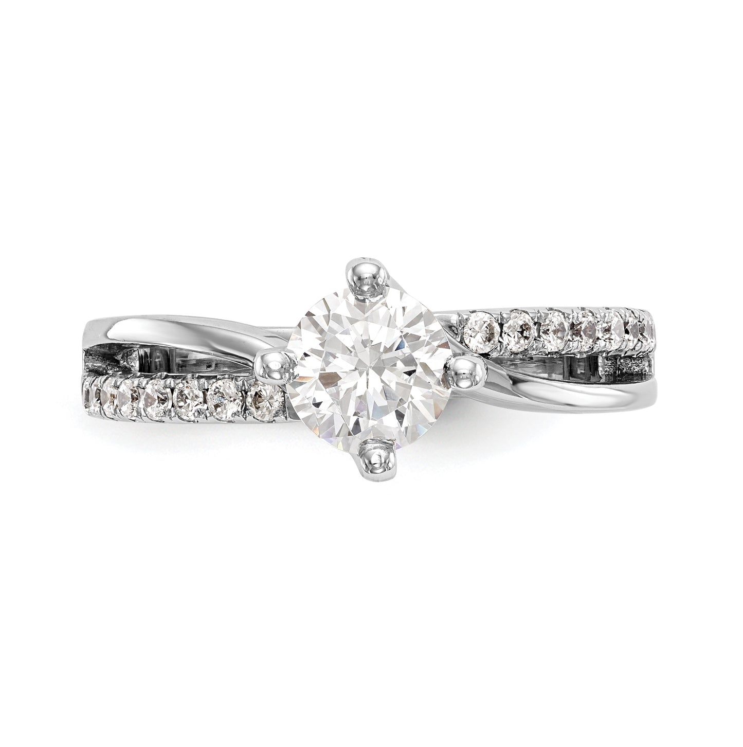 14k White Gold By-Pass (Holds 1 carat (6.5mm) Round Center) 1/4 carat Diamond Semi-mount Engagement Ring