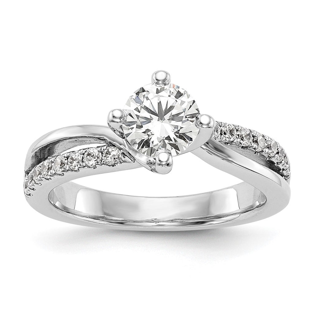 14k White Gold By-Pass (Holds 1 carat (6.5mm) Round Center) 1/4 carat Diamond Semi-mount Engagement Ring