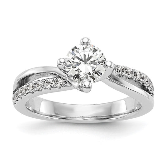 14k White Gold By-Pass (Holds 1 carat (6.5mm) Round Center) 1/4 carat Diamond Semi-mount Engagement Ring