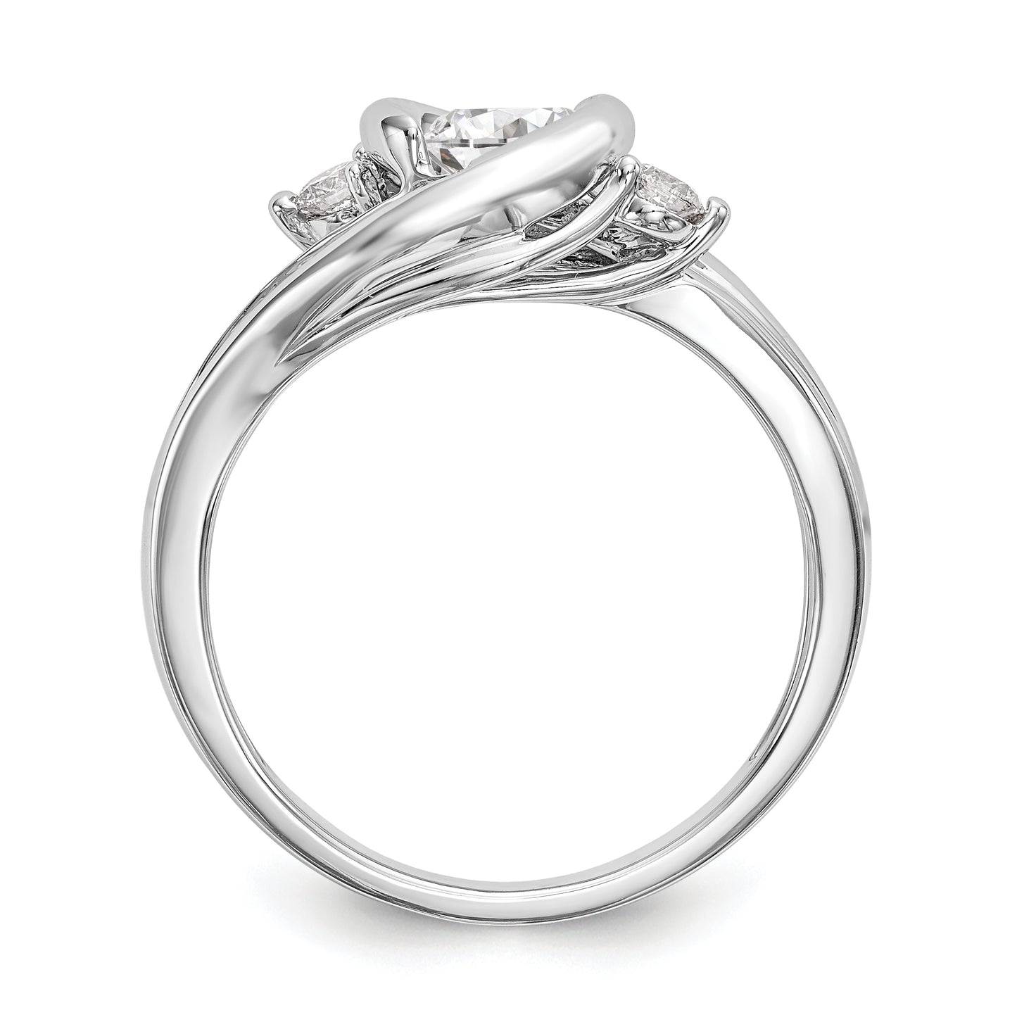 14k White Gold By-Pass (Holds 3/4 carat (5.8mm) Round Center Half-Bezel) 3/8 carat Diamond Semi-Mount Engagement Ring