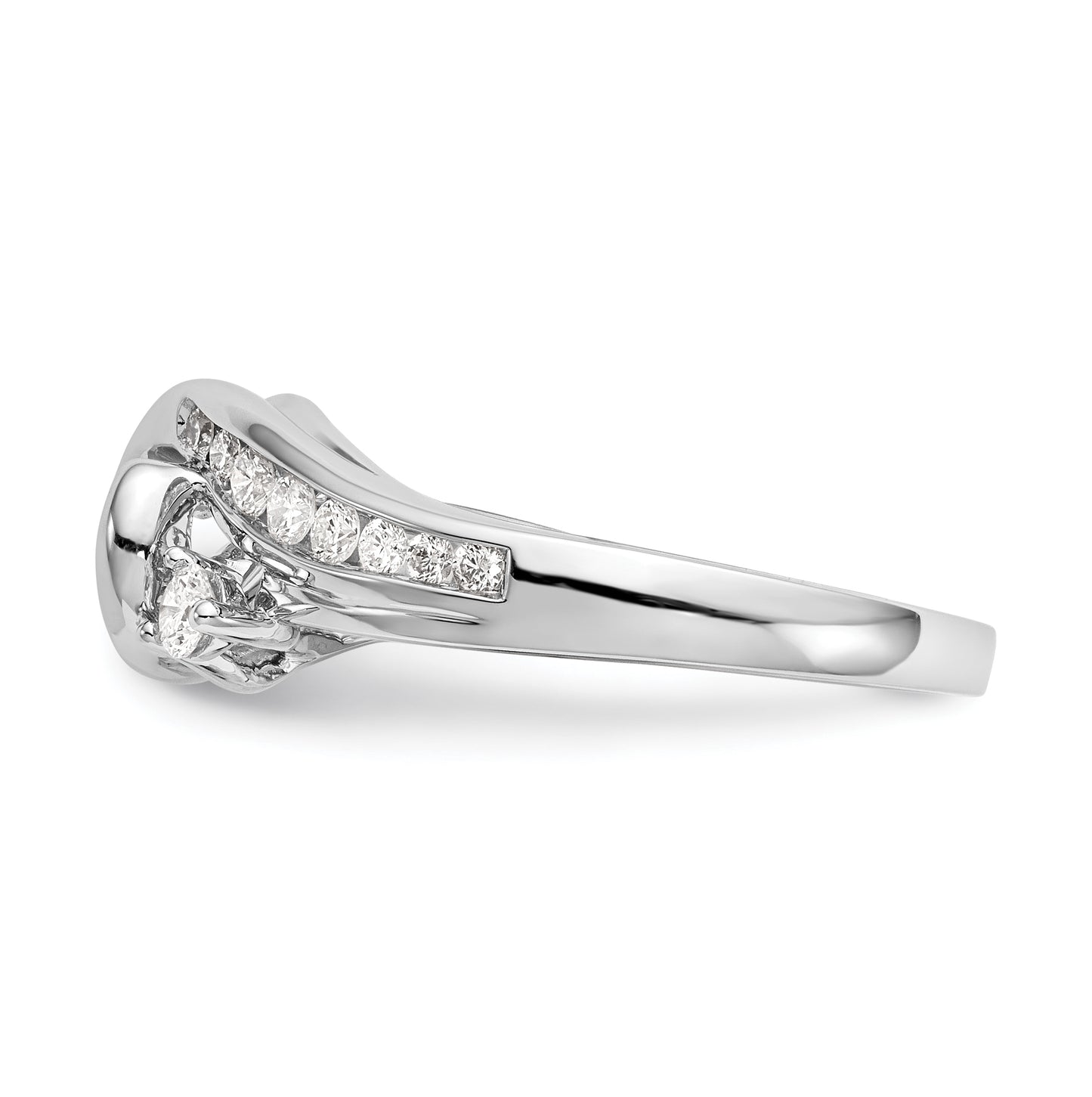 14k White Gold By-Pass (Holds 3/4 carat (5.8mm) Round Center Half-Bezel) 3/8 carat Diamond Semi-Mount Engagement Ring