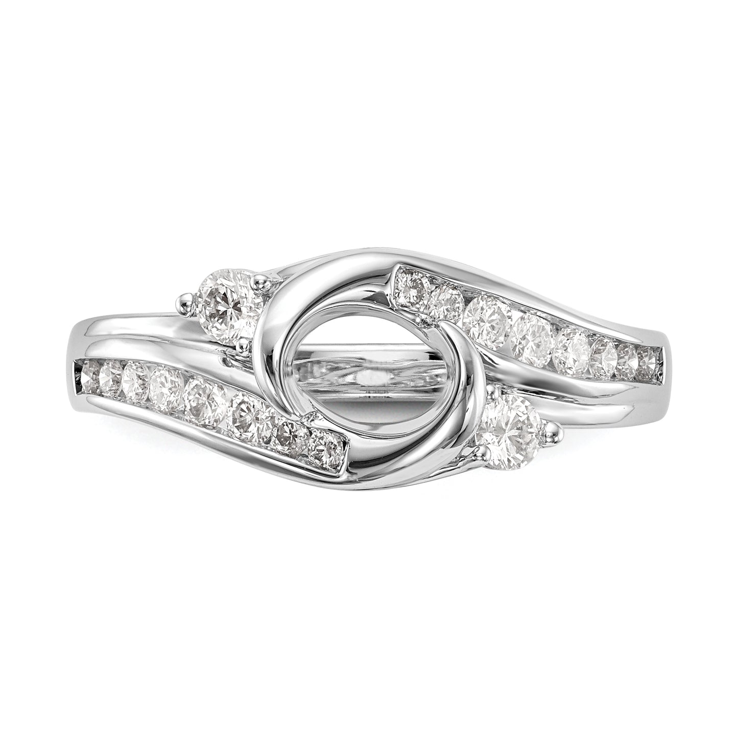 14k White Gold By-Pass (Holds 3/4 carat (5.8mm) Round Center Half-Bezel) 3/8 carat Diamond Semi-Mount Engagement Ring