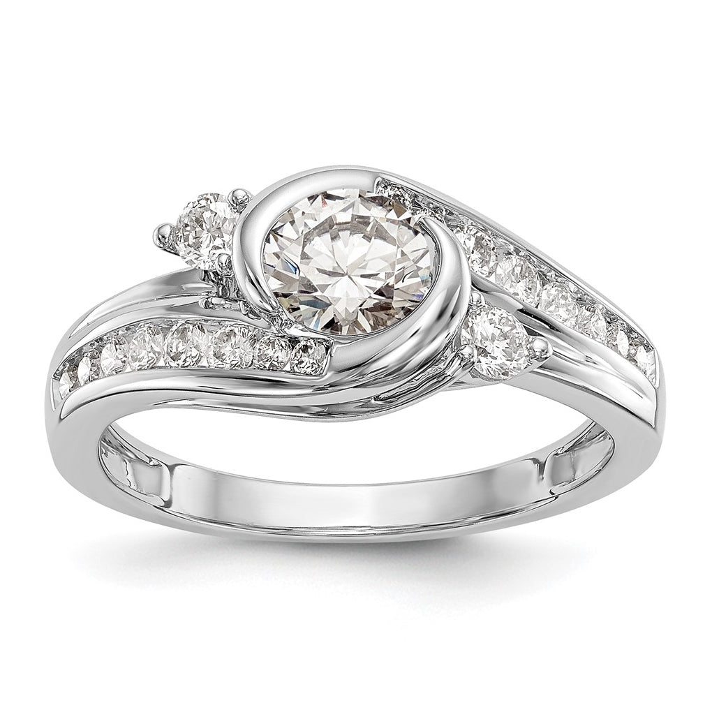 14k White Gold By-Pass (Holds 3/4 carat (5.8mm) Round Center Half-Bezel) 3/8 carat Diamond Semi-Mount Engagement Ring