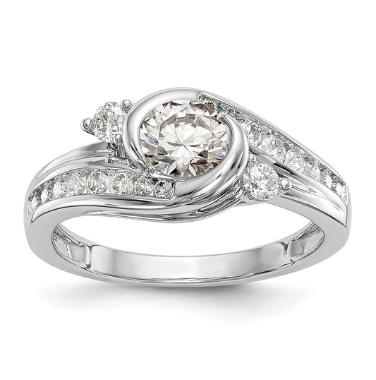 14k White Gold By-Pass (Holds 3/4 carat (5.8mm) Round Center Half-Bezel) 3/8 carat Diamond Semi-Mount Engagement Ring