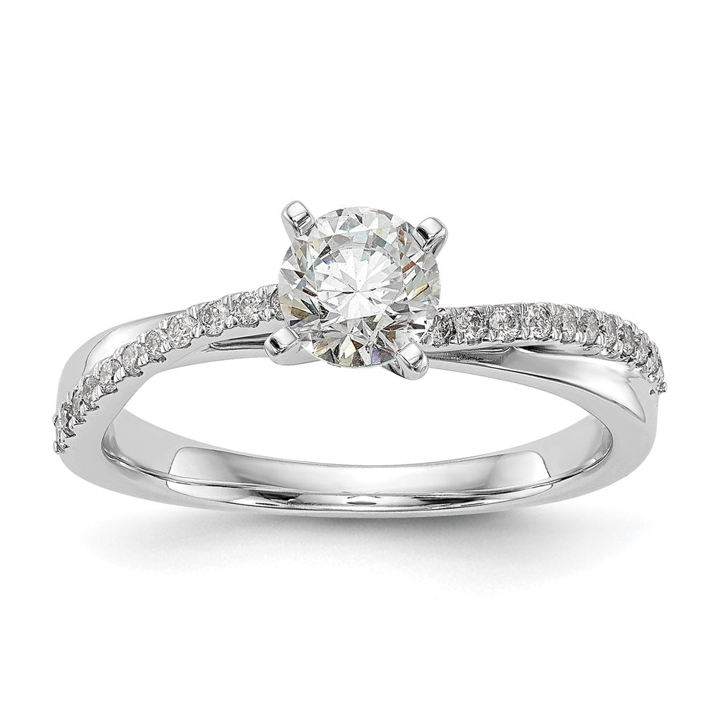 14k White Gold By-Pass Peg Set 1/8 carat Diamond Semi-mount Engagement Ring