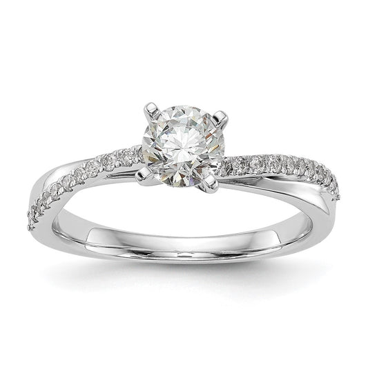 14k White Gold By-Pass Peg Set 1/8 carat Diamond Semi-mount Engagement Ring