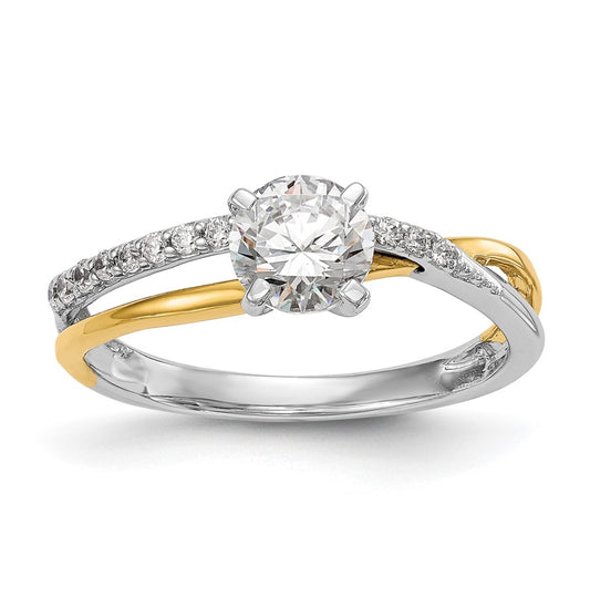 14k Two-tone By-Pass Peg Set 1/8 carat Diamond Semi-mount Engagement Ring