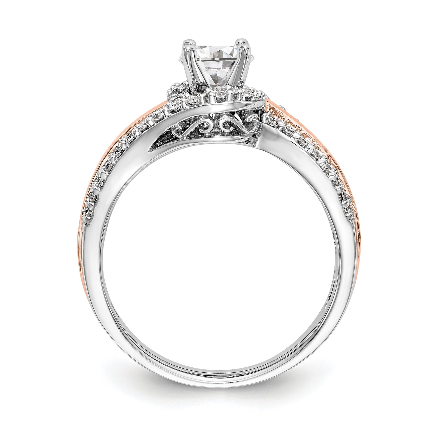 14k Two-tone By-Pass Peg Set 3/8 carat Diamond Semi-mount Engagement Ring