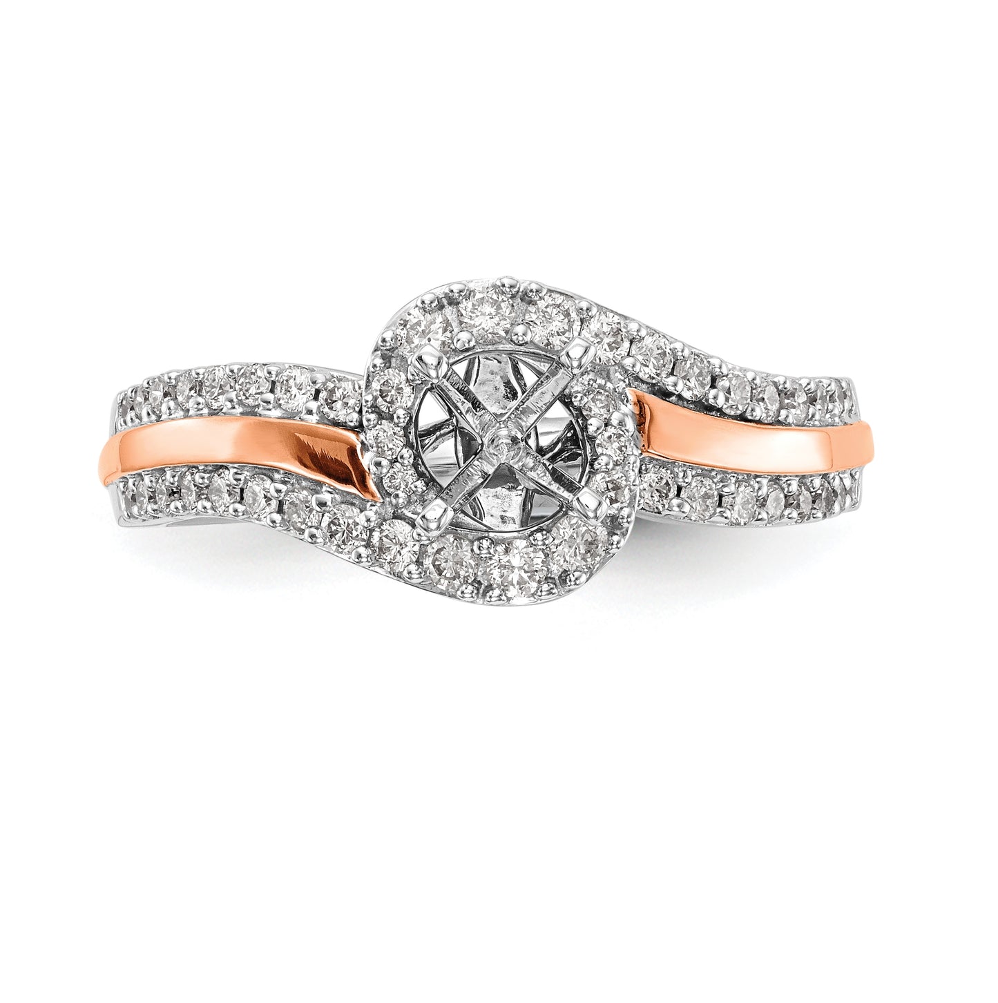 14k Two-tone By-Pass Peg Set 3/8 carat Diamond Semi-mount Engagement Ring