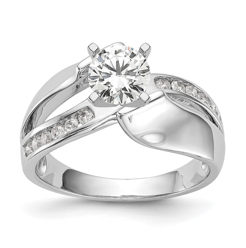 14k White Gold By-Pass Peg Set 1/5 carat Diamond Semi-mount Engagement Ring