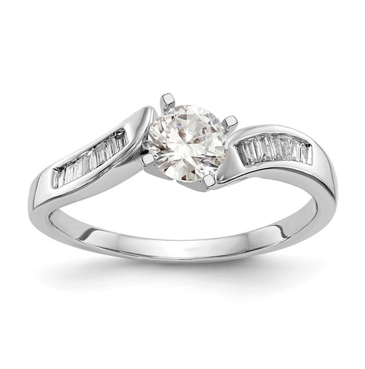14k White Gold By-Pass Peg Set 1/8 carat Baguette Diamond Semi-mount Engagement Ring