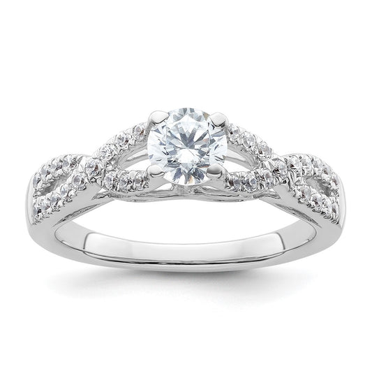 14k White Gold Criss-Cross (Holds 1/4 carat (4.1mm) Round Center) 1/4 carat Diamond Semi-mount Engagement Ring