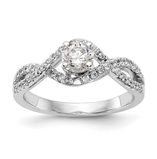 14k White Gold Criss-Cross (Holds 1/2 carat (5.2mm) Round Center) 3/8 carat Diamond Semi-mount Engagement Ring