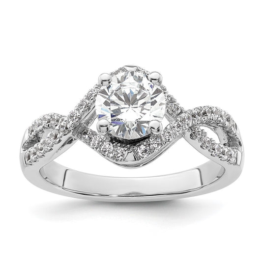 14k White Gold Criss-Cross (Holds 1 ct (6.5mm) Round Center) 3/8 ct Diamond Semi-mount Engagement Ring