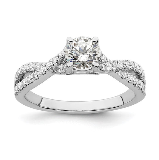 14k White Gold Criss-Cross (Holds 1/2 carat (5.2 mm) Round Center) 1/3 carat Diamond Semi-mount Engagement Ring