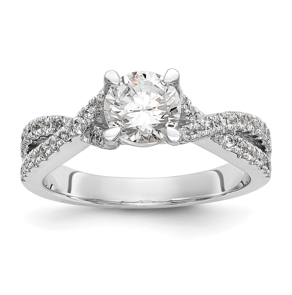 14k White Gold Criss-Cross (Holds 3/4 carat (5.8mm) Round Center) 3/8 carat Diamond Semi-mount Engagement Ring