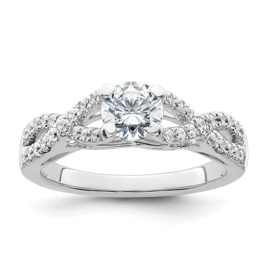 14k White Gold Criss-Cross (Holds 1/2 carat (5.2mm) Round Center) 1/3 carat Diamond Semi-mount Engagement Ring