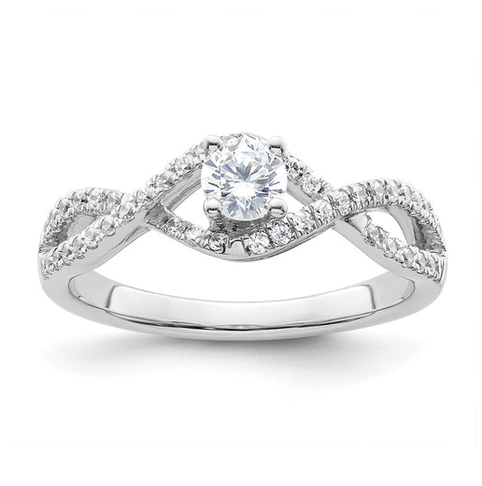 14k White Gold Criss-Cross (Holds 3/4 carat (5.8mm) Round Center) 1/3 carat Diamond Semi-mount Engagement Ring
