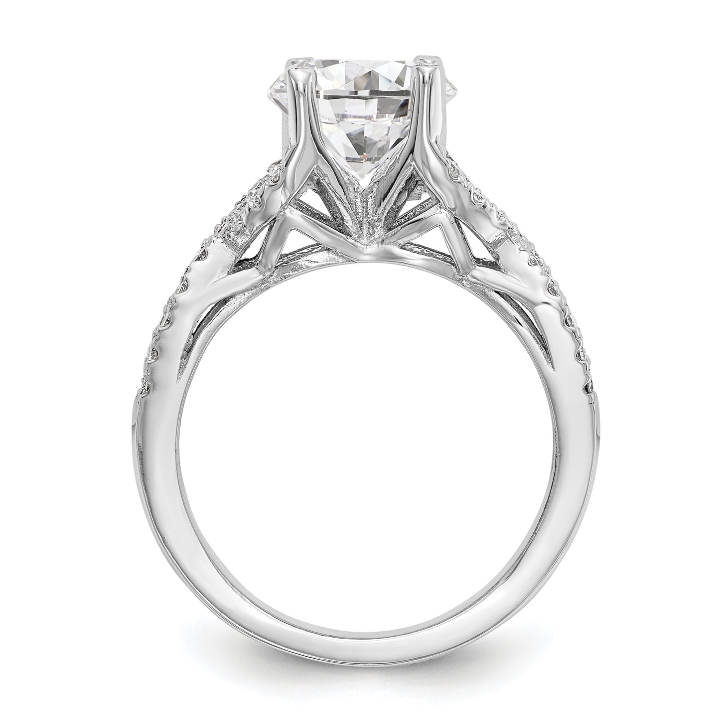 14k White Gold Criss-Cross (Holds 1ct (6.5mm) Round Center) 3/8ct Diamond Semi-mount Engagement Ring