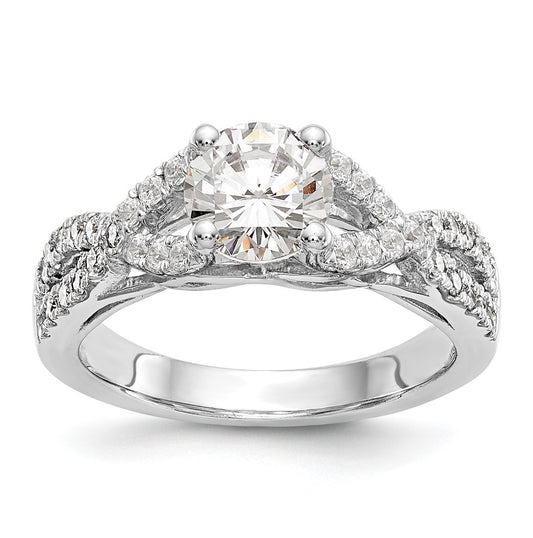 14k White Gold Criss-Cross (Holds 1ct (6.5mm) Round Center) 3/8ct Diamond Semi-mount Engagement Ring