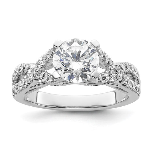 14k White Gold Criss-Cross (Holds 1.5 carat (7.5mm) Round Center) 1/2 carat Diamond Semi-mount Engagement Ring