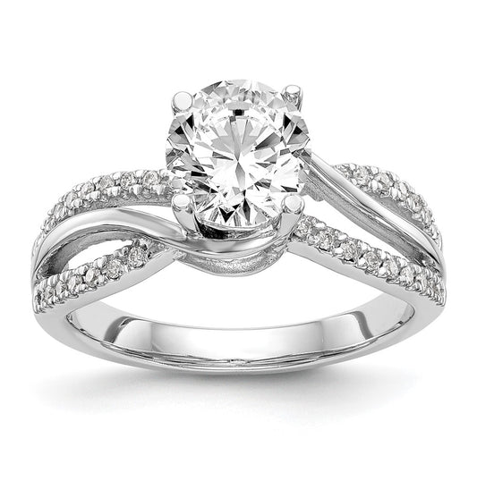 14k White Gold Diamond Round Semi-mount Criss-Cross Engagement Ring
