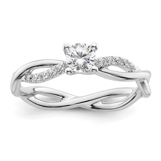 14k White Gold Criss-Cross (Holds 1/4 carat (4.1mm) Round Center) 1/8 carat Diamond Semi-mount Engagement Ring