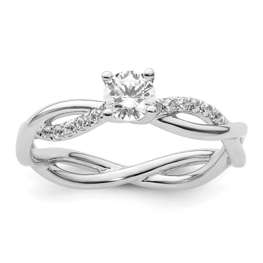 14k White Gold Criss-Cross (Holds 1/3 carat (4.5mm) Round Center) 1/8 carat Diamond Semi-mount Engagement Ring
