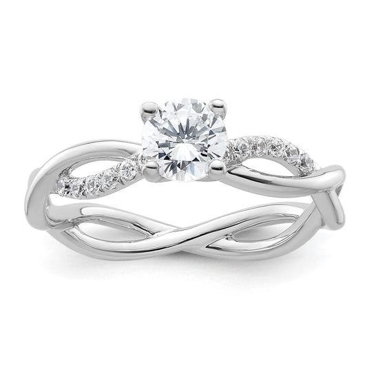 14k White Gold Criss-Cross (Holds 1/2 carat (5.2mm) Round Center) 1/8 carat Diamond Semi-mount Engagement Ring