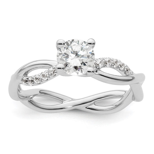 14k White Gold Criss-Cross (Holds 3/4 carat (5.8mm) Round Center) 1/5 carat Diamond Semi-mount Engagement Ring