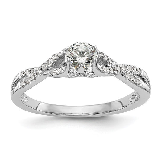 14k White Gold Criss-Cross (Holds 1/3 carat (4.1mm) Round Center) 1/6 carat Diamond Semi-mount Engagement Ring