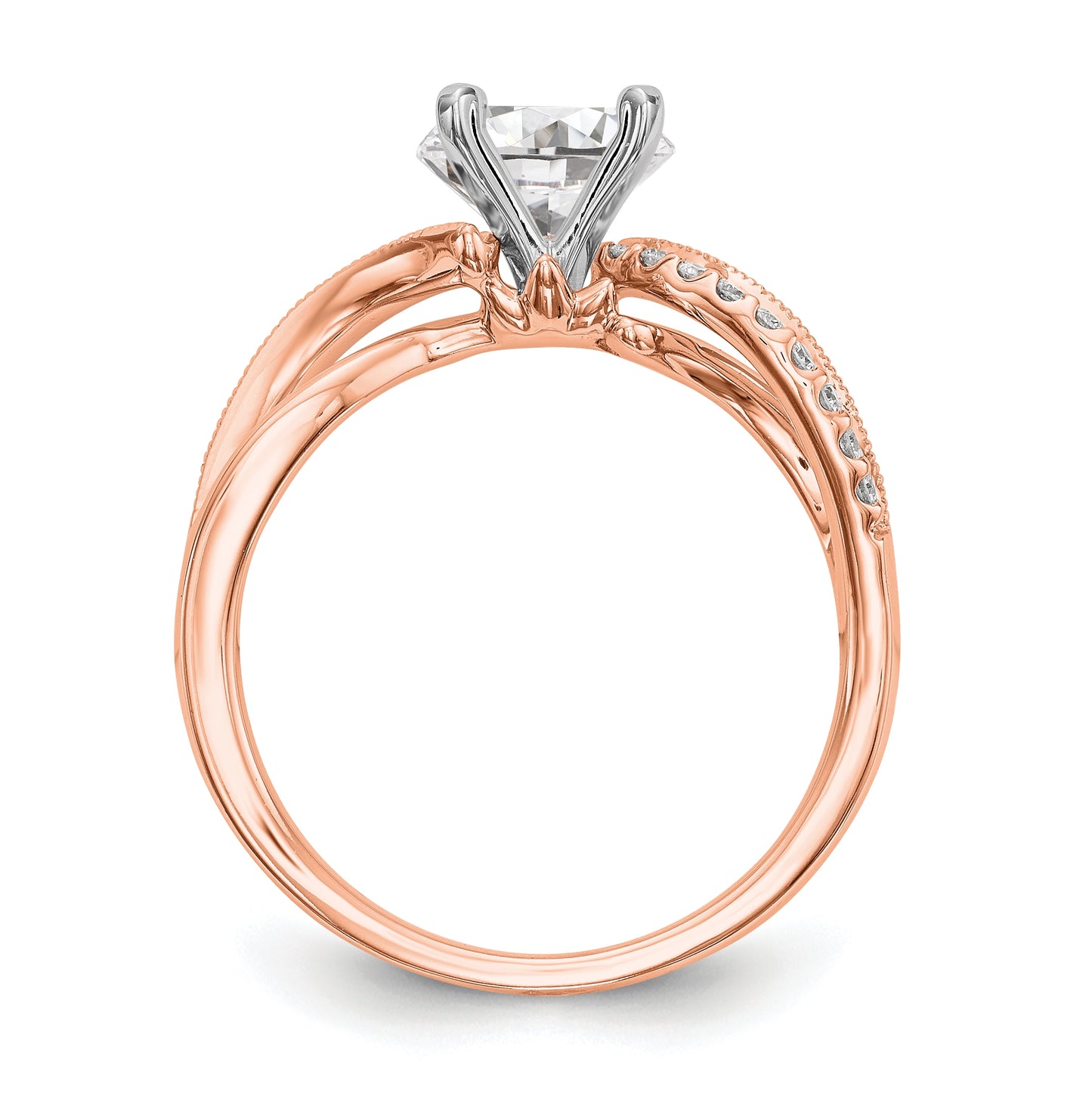 14k Rose Gold Peg Set Dia Semi-mount Criss-Cross Eng Ring