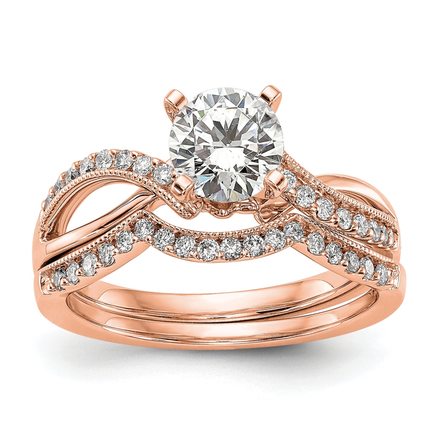 14k Rose Gold Peg Set Dia Semi-mount Criss-Cross Eng Ring