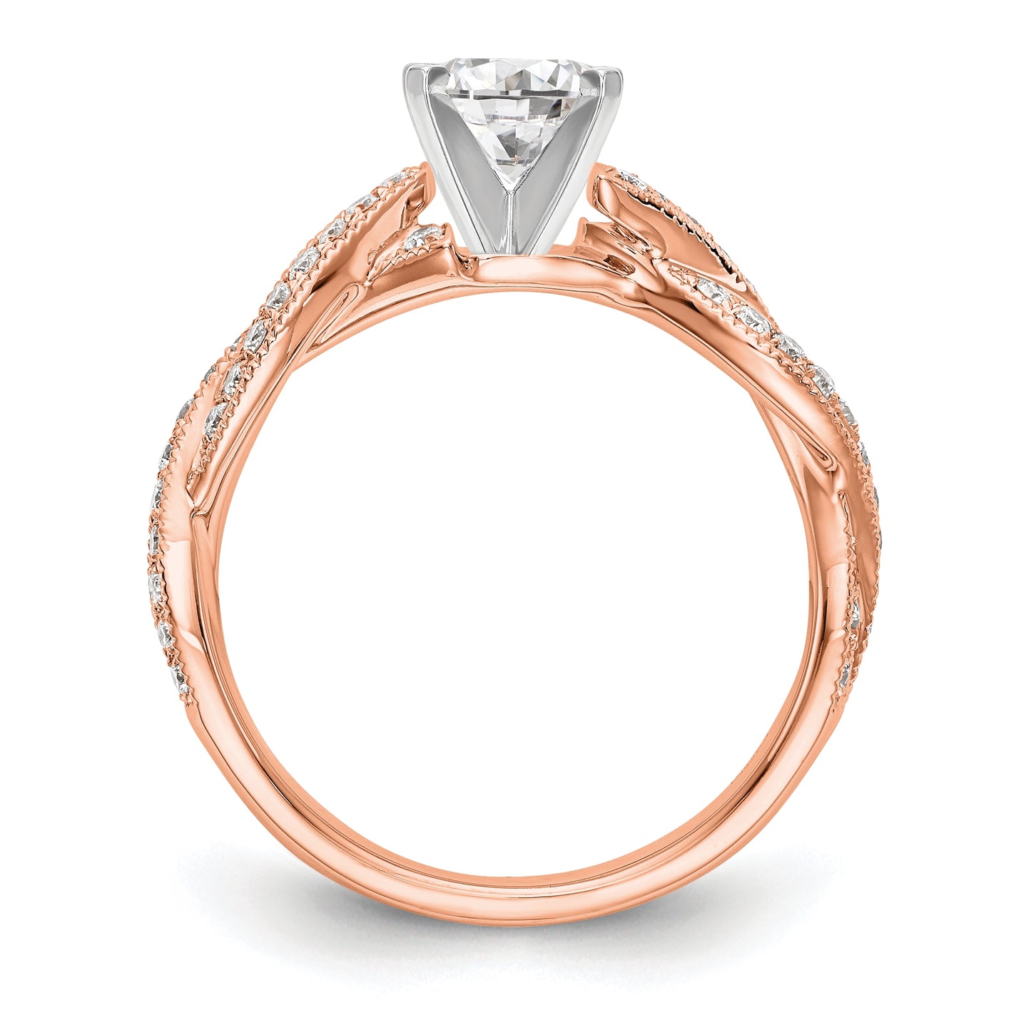 14k Rose Peg Set Diamond Semi-mount Criss-Cross Eng Ring