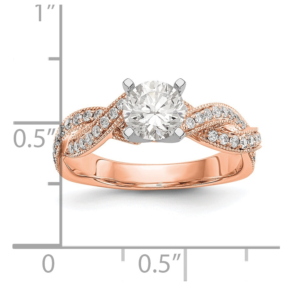 14k Rose Peg Set Diamond Semi-mount Criss-Cross Eng Ring