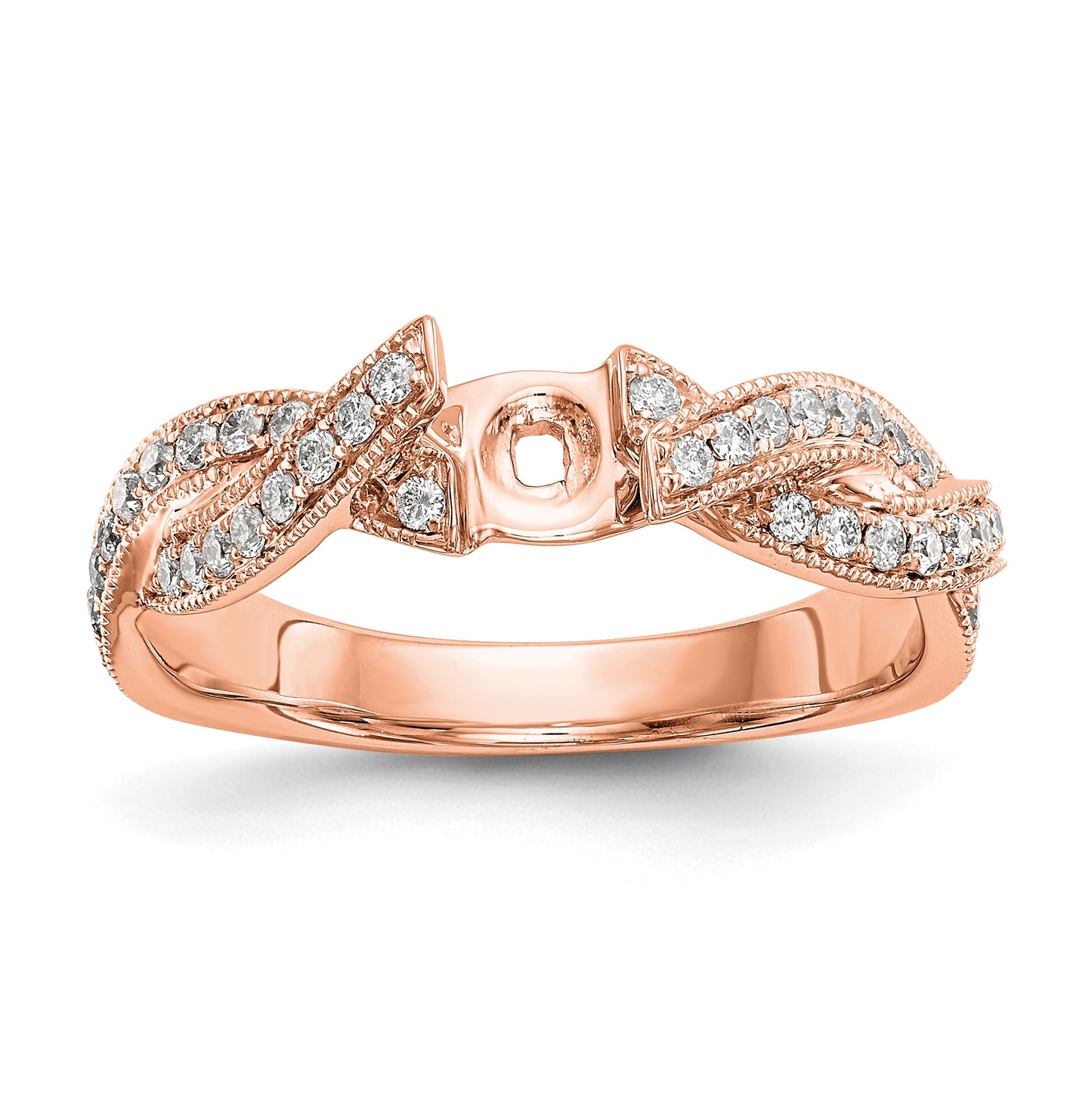 14k Rose Peg Set Diamond Semi-mount Criss-Cross Eng Ring