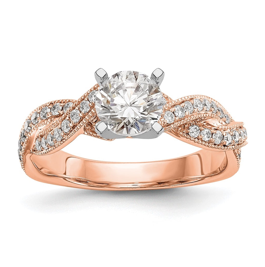 14k Rose Peg Set Diamond Semi-mount Criss-Cross Eng Ring