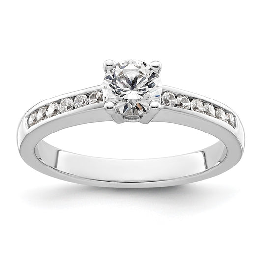 14K White Gold (Holds 1/2 carat (5.2mm) Round Center) 1/5 carat Channel-set Diamond Semi-Mount Engagement Ring