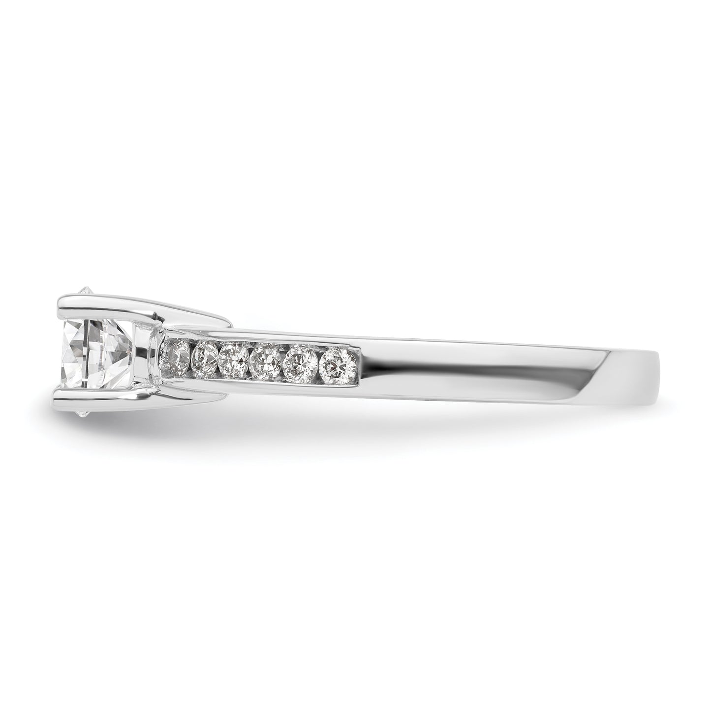 14K White Gold (Holds 3/4 carat (5.8mm) Round Center) 1/4 carat Channel-set Diamond Semi-Mount Engagement Ring