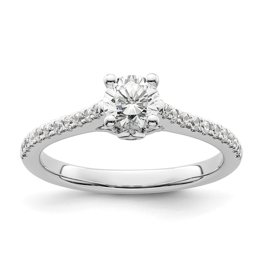 14K White Gold (Holds 1/2 carat (5.2 mm) Round Center) 1/5 carat Diamond Semi-Mount Engagement Ring