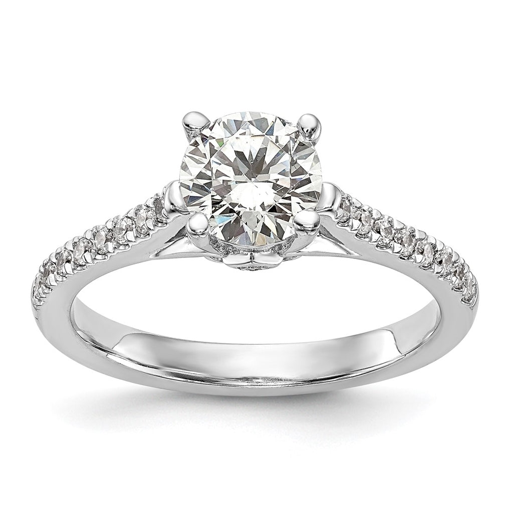 14K White Gold (Holds 1 carat (6.5mm) Round Center) 1/4 carat Diamond Semi-Mount Engagement Ring