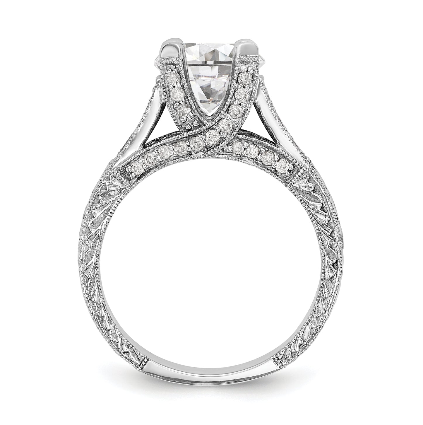 14K White Gold (Holds 1 ct (6.5mm) Round Center) 1/3 ct Diamond Semi-Mount Engagement Ring