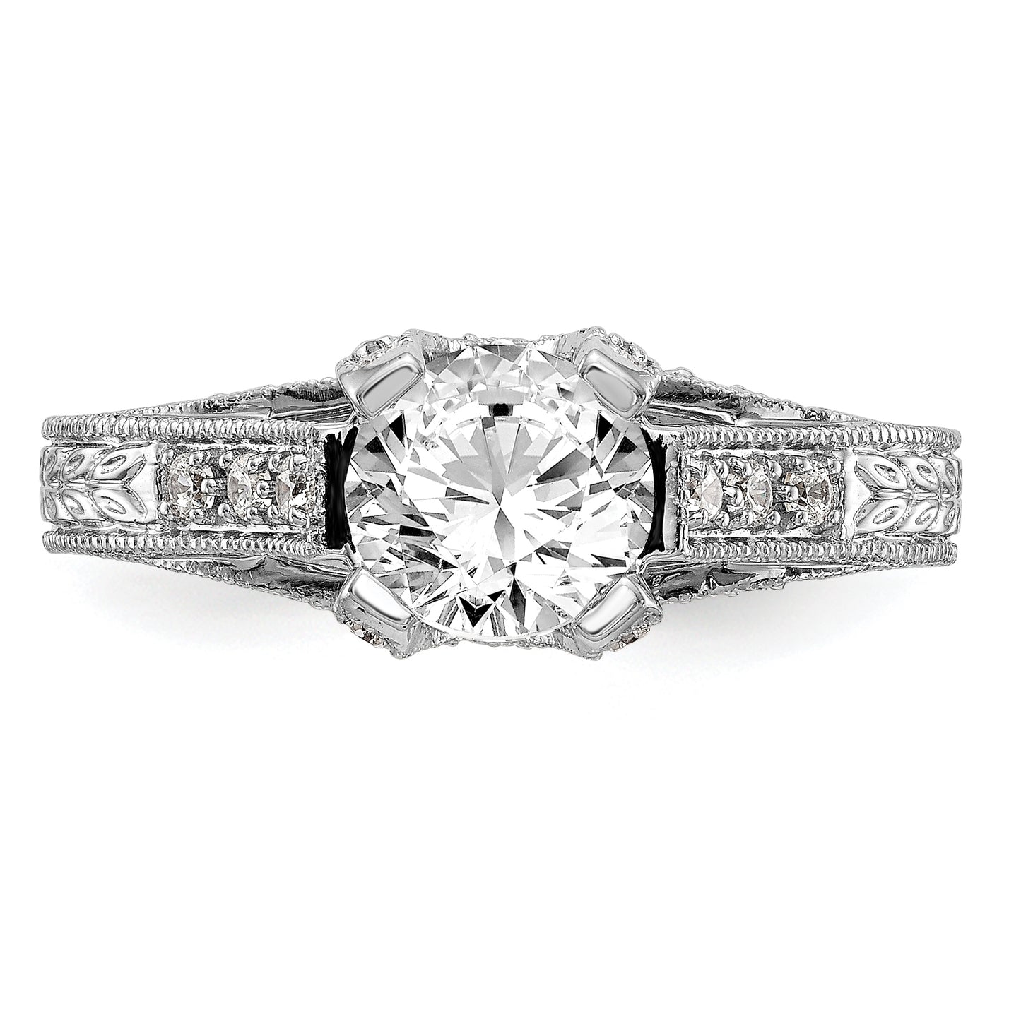 14K White Gold (Holds 1 ct (6.5mm) Round Center) 1/3 ct Diamond Semi-Mount Engagement Ring