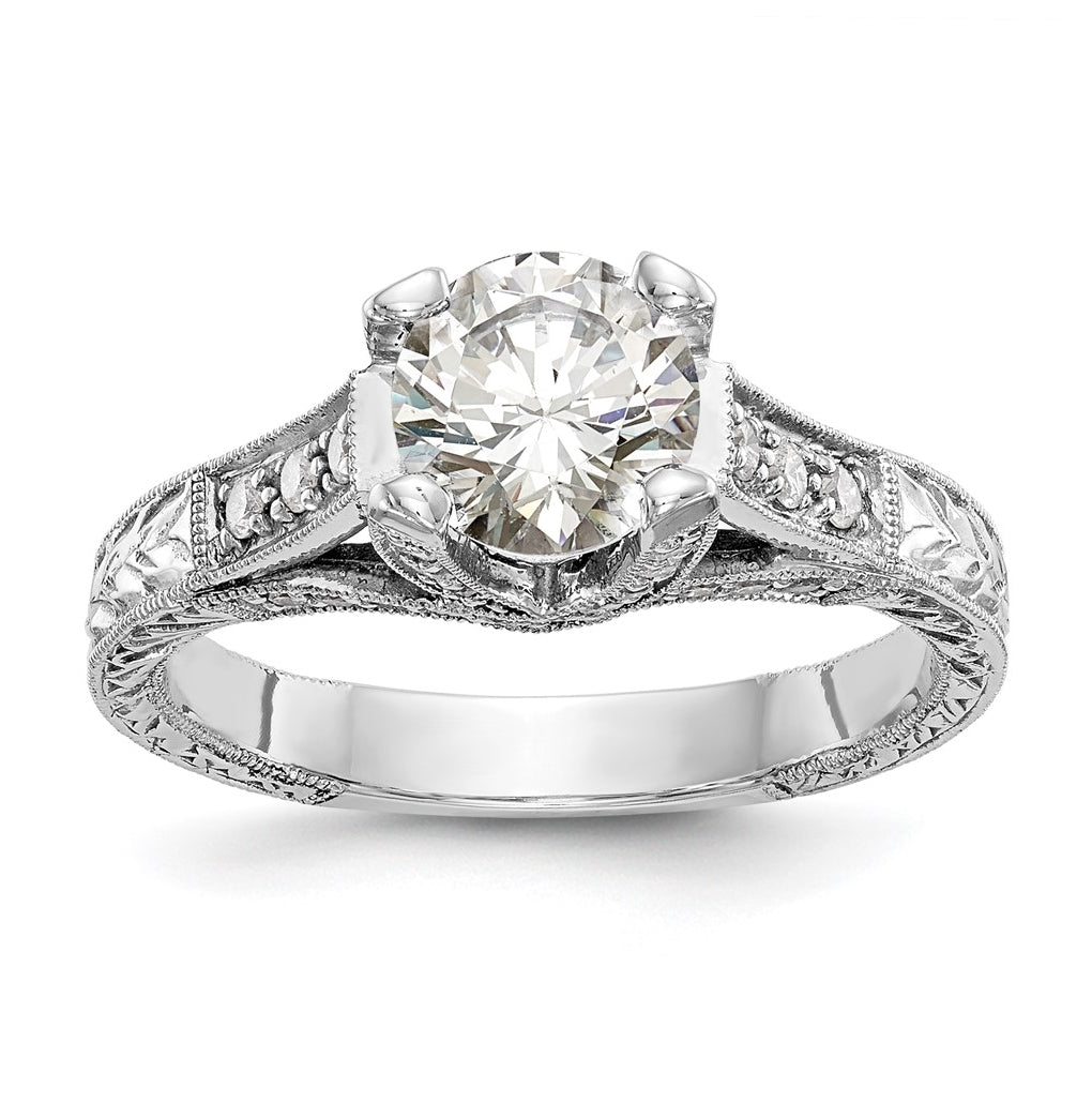 14K White Gold (Holds 1 ct (6.5mm) Round Center) 1/3 ct Diamond Semi-Mount Engagement Ring